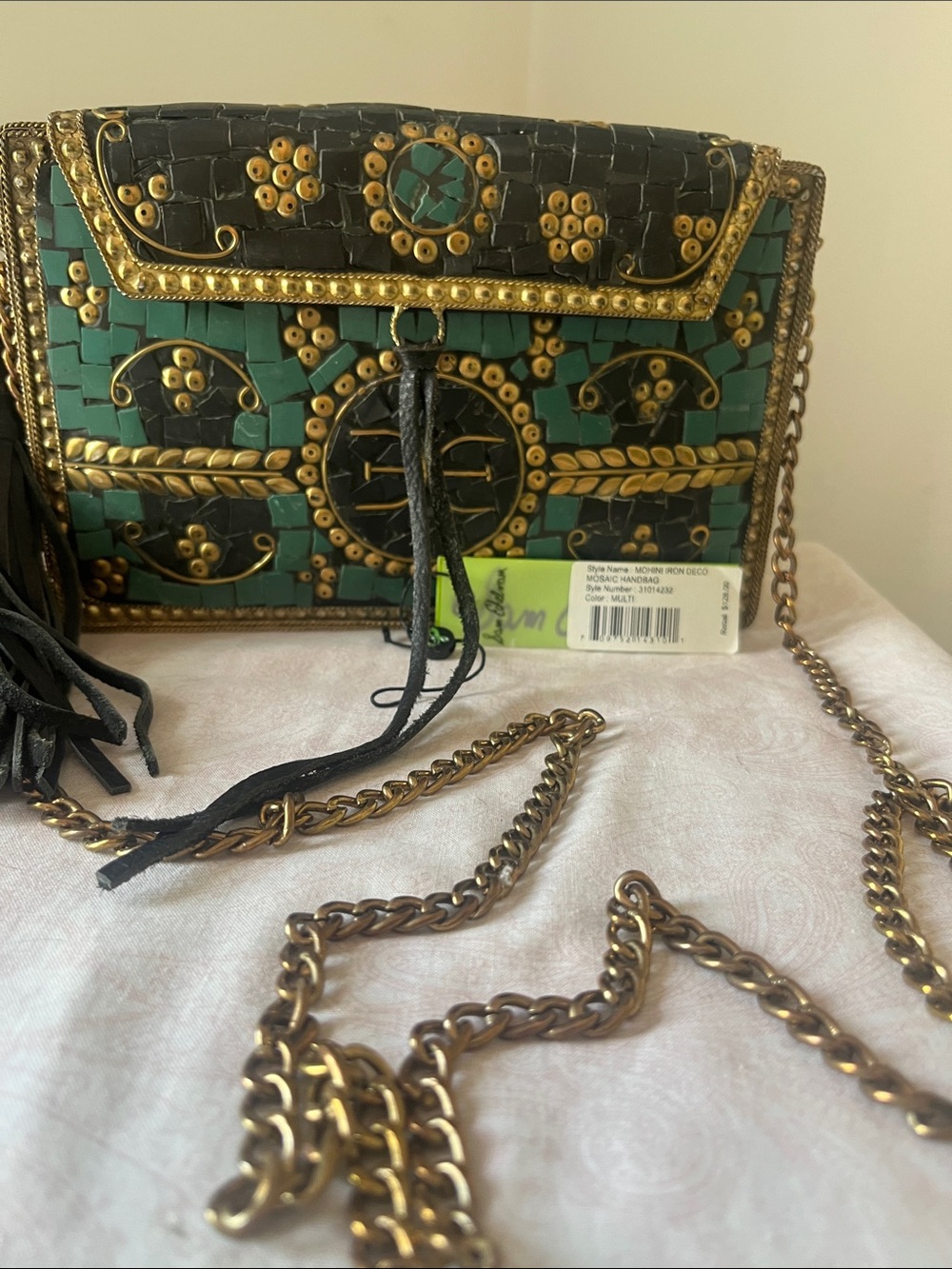 NWT Sam Edelman Green & Black Mosaic Crossbody with Gold Accents